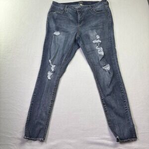 True Craft Size 16 Skinny Leg Distressed Jeans Raw Hem Cropped